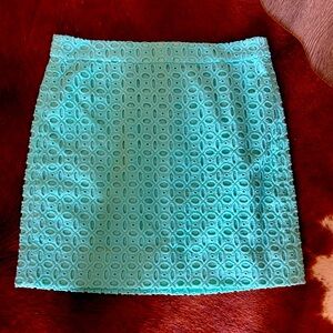 J Crew Eyelet Mini Skirt Aqua Size 0